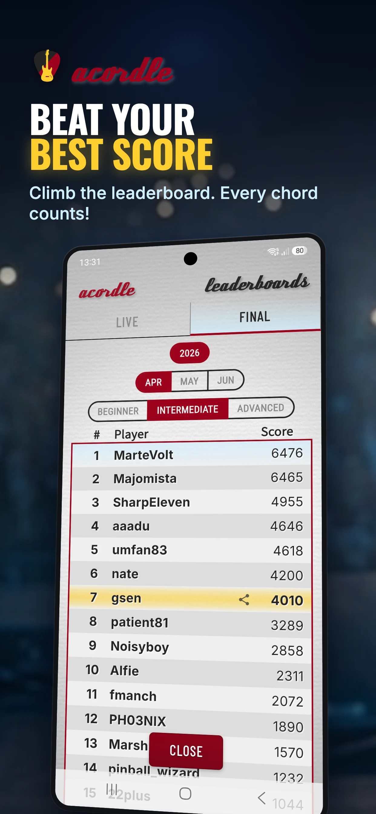 Acordle: guitar chord game screenshot
