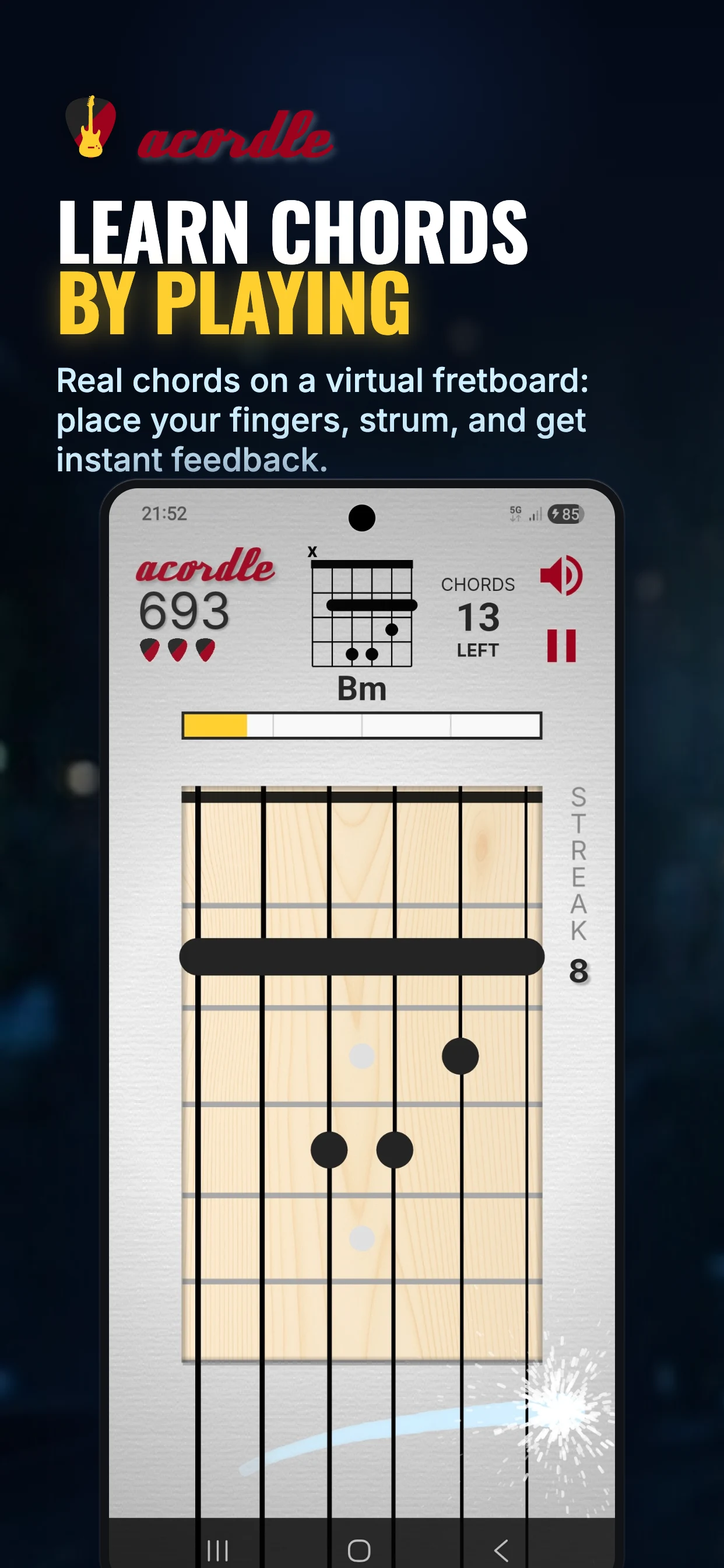 Acordle: guitar chord game screenshot
