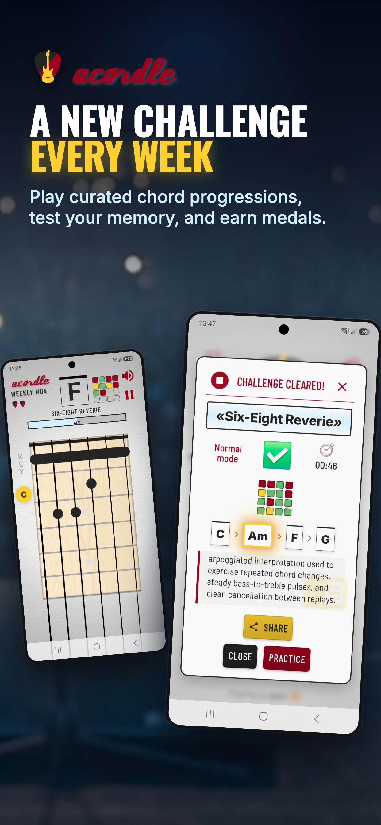 Acordle: guitar chord game screenshot